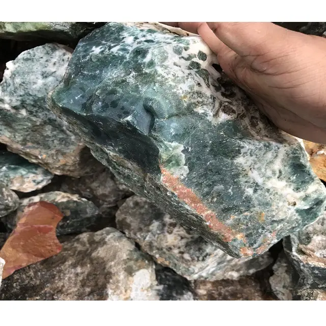 Alami Kasar Batu Akik Warna Hijau Yg Belum Diasah Kasar Moss Agate