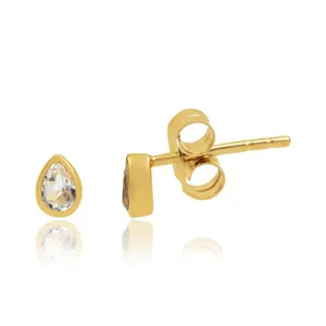 Top quality Simple 18K gold plated stud earring women chunky white topaz gemstone 925 sterling silver earring jewelry