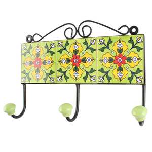 Green Ceramic Floral Premium Clothes Wall Hook Bag Holders Kids Clothes Hangers Durable Indian Craft - Product Image 1