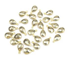 Lunette à Bail Unique en Forme de Poire, Pyrite Naturelle, Connecteur Boho, Charme pour Bijoux en Or, Pierre de Naissance, Composants - Product Image 2