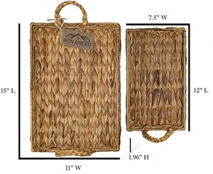 Juego de 2 Bandejas para servir de ratán rectangulares hechas a mano con asa, perfectas para cocina y hogar, suministros al por mayor - Product Image 5