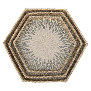 Plateau de service en osier mosaïque Vintage de haute qualité avec nacre nouveaux paniers de rangement en gros au Vietnam - Product Image 2
