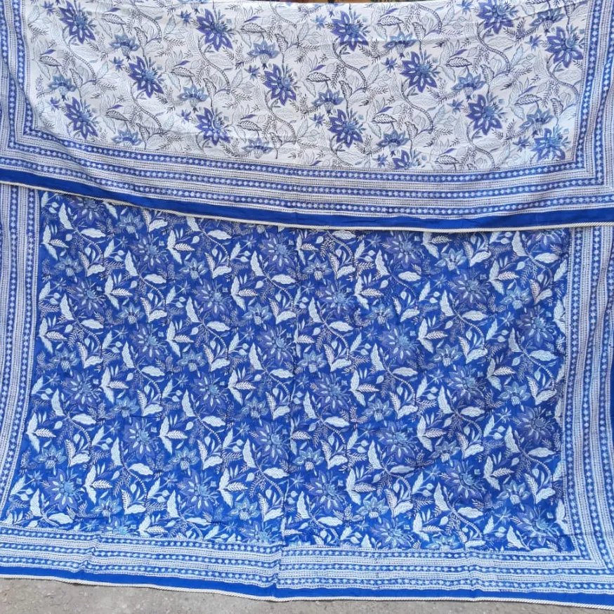 Cotton Hand Block Printed Queen Quilt Dohar With Two Pillow Cover Summer Soft Cotton Bedding Quilt Bedspread