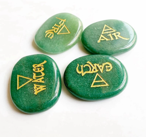 หินคริสตัลหินธรรมชาติสีเขียว,ชุดสัญลักษณ์ธาตุไฟในน้ำโลกหินปาล์มเสริมฮวงจุ้ยถุงของขวัญฟรี - Product Image 1