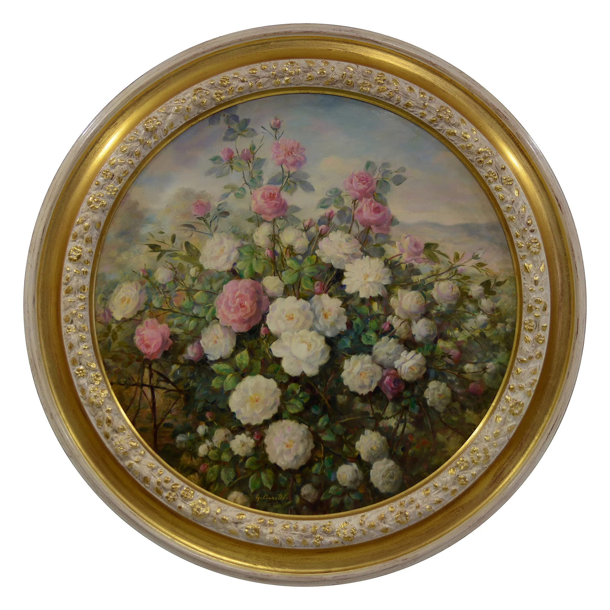 Handcraft Made in Italy oil on canvas classical art painting 'Rose garden' wall decor by Giovanni Bonetti