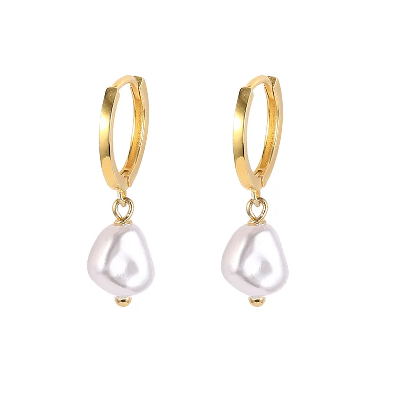 Roxi S925 Sterling Silver 18k gold plated INS baroque pearl hoop earrings