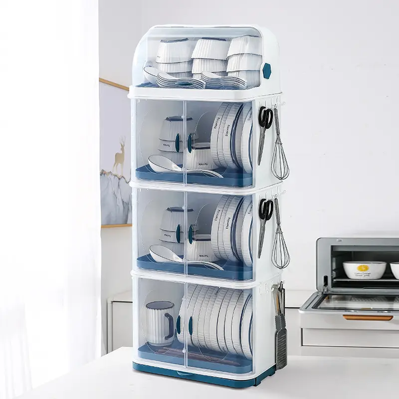 Estante de almacenamiento multifuncional para utensilios de cocina, organizador de escurridor de vajilla de plástico de cuatro capas, de pie
