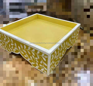 Soporte de pastel de resina hecho a mano indio con incrustaciones de perlas madre plato de postre con incrustaciones de hueso colorido que sirve para chocolate y pasteles - Product Image 2