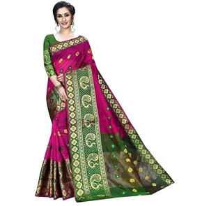 Vêtement ethnique Femmes porter en soie banarasi parti usure mariage saree avec chemisier - Product Image 1
