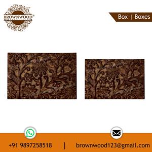 Qualité supérieure en gros Unique Floral sculpté Design fait à la main décoratif en bois sculpté boîte ensemble de 2 au prix de gros - Product Image 3