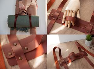 Handmade Solid Full Grain Leather Lightweight Strap with Brass Buckle <b>Belt</b> for Outdoor Picnic Blanket Holder - Product Image 5