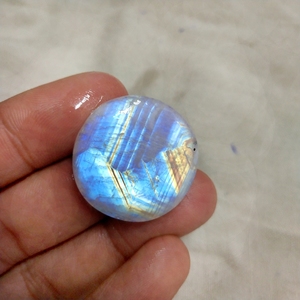 Pierre de lune avec pendentif en forme de goutte d'eau, cabochon rond et plat, anneau en acier inoxydable, argent sterling 925, pierres précieuses, ample, 25mm - Product Image 5