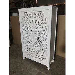 Unique Designer Fine Quality Indian Furniture Hand Curved Wooden White <b>Wardrobe</b> Cabinet <b>Wardrobes</b> for Bedroom - Product Image 2