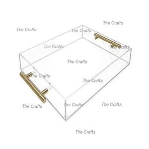 Plateau de service en acrylique au design fabuleux pour accessoires hôteliers, plateau de service transparent avec poignées métalliques - Product Image 1