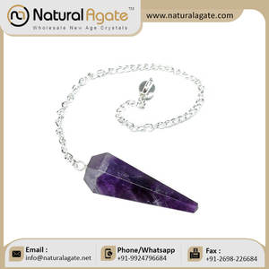 Pendule améthyste à facettes avec chaîne en argent, 6 pendule en pierre précieuse, prix de gros - Product Image 4