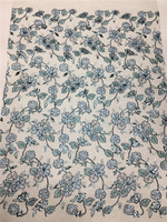 Kain Brokat S2341 Motif Bunga Segar Multi-warna Bordir Payet Ganda Warna Hijau Mint Kain Brokat Bordir