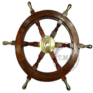 Rueda de barco náutico de madera Natural Premium de 24 pulgadas, decoración de pared pirata hecha a mano y regalos para el hogar, cajas de madera y letreros de pared - Product Image 1