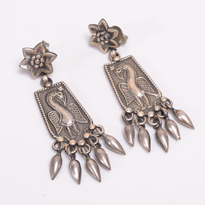 Fantastique fait à la main 925 en argent Sterling boucles d'oreilles pour enfants traditionnel noir oxydé ethnique bijoux fins à la mode - Product Image 1