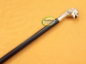 Bâton de marche majestueux en bois avec poignée en laiton doré en forme de lion |   Béquille de marche antique pour hommes seniors et collectionneurs – Cadeau de luxe et aide au déplacement - Product Image 3