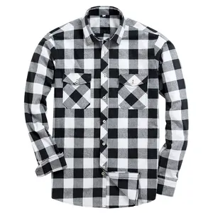 Men's Regular-fit Black & White Long-Sleeve Plaid Flannel Shirt