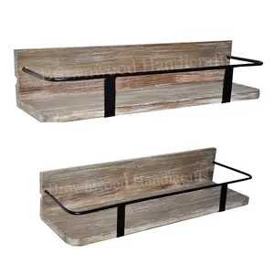 Wholesale Supplier of Top Quality Pine Wood Wall Shelves Set of 2 Wooden Handmade Wall Shelves With Metal Border