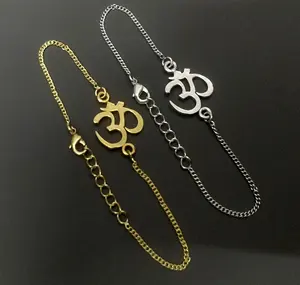 Om-pulsera de cadena de Color dorado y plateado para hombres y mujeres, brazalete religioso indio, joyería