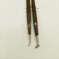 Pince à épiler HARL professionnelle en acier inoxydable, revêtement en poudre brun foncé, manche long en forme de L, 90 degrés / 45 degrés, argentée, pour faux cils