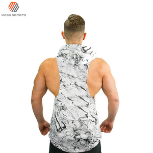 Débardeur à capuche pour homme en coton/polyester avec logo personnalisé imprimé, pour la salle de sport, l'entraînement et les exercices, respirant, séchage rapide, écologique, pas cher - Product Image 2