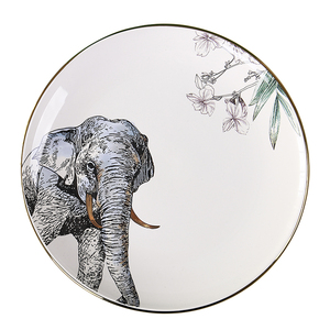 king Wholesale Decal Printed Animal Pattern Decoration Home Goods Round Dinnerware Plate <strong>Set</strong> Ceramic Plate with Gold Rim - Product Image 4