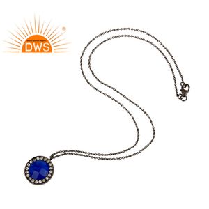 Colgante de piedras preciosas de Aventurina y topacio azul Natural, cadena, joyería de plata 925, venta al por mayor - Product Image 3