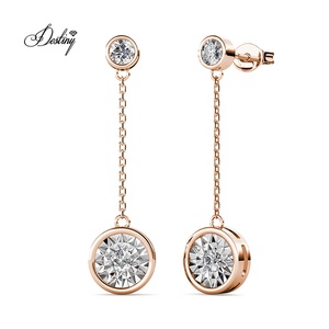 Pendientes de tuerca de cadena larga con Círculo de gota colgante Ophelia adornados con cristales de Swarovski, joyería de plata de ley 925 para mujer - Product Image 5