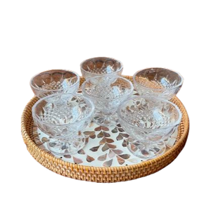 <b>Round</b> Rattan Commercial Grade Food Serving Tray <b>Brushed</b> Finish Luxury Design for Kitchenware Hotel Tabletop Use Customizable - Product Image 1