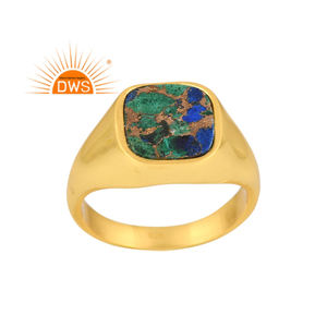 แหวนพลอยมรกต Azurite Malachite,แหวนจิวเวลรี่เคลือบทอง18K จากธรรมชาติสินค้าขายดี - Product Image 1