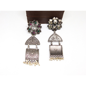 Pendientes de estilo indio para mujeres y niñas, aretes de jhumka con diseño de flores, de latón y plata, nuevos diseños - Product Image 3