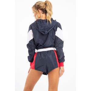 fashionable colorful design full zipper crop top stand collar women comfortable size twin sets - Product Image 2