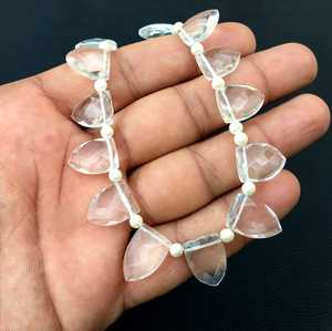 Pierre de Quartz en cristal naturel à facettes, 21 pièces de bonne qualité, forme demi Marquise, perles de Briolette incolore - Product Image 3