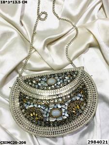 Designer Handmade Ladies Evening <b>Clutch</b> Luxury Multi-Color Metal Mosaic <b>Pearl</b> Purse Bag for Weddings & Parties - Product Image 5