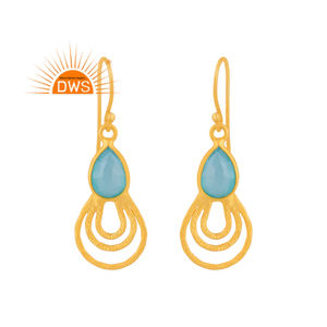 Boucles d'oreilles pendantes en argent sterling 925 faites à la main en Inde, avec pierre précieuse naturelle en calcédoine aqua, bijoux pour femmes, cadeau pour elle - Product Image 1