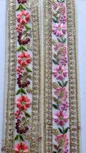 Custom Made Hand Embroidered Multi Colouired Floral with Gold Border <b>Laces</b> in Assorted Sizes and Colors for Wedding Dress Desi - Product Image 2