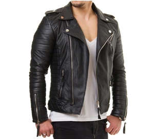Chaqueta de motorista con cremallera de cuero de oveja, color negro, Unisex, disponible en colores, hecha en Pakistán - Product Image 1