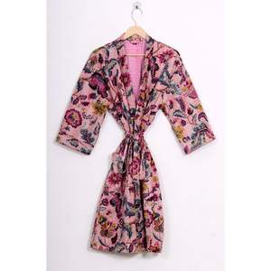 100% algodón indio Floral Jaipuri estampado Kantha Stitch Robe Kimono hecho a mano para mujeres tamaño libre ropa de baño ropa de dormir - Product Image 1
