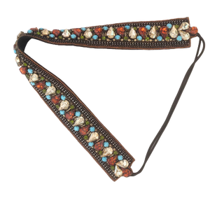 Cognac brodé à la main or gouttes bandeaux taille personnalisée pour les femmes et les filles avec opale turquoise et style de mode - Product Image 1