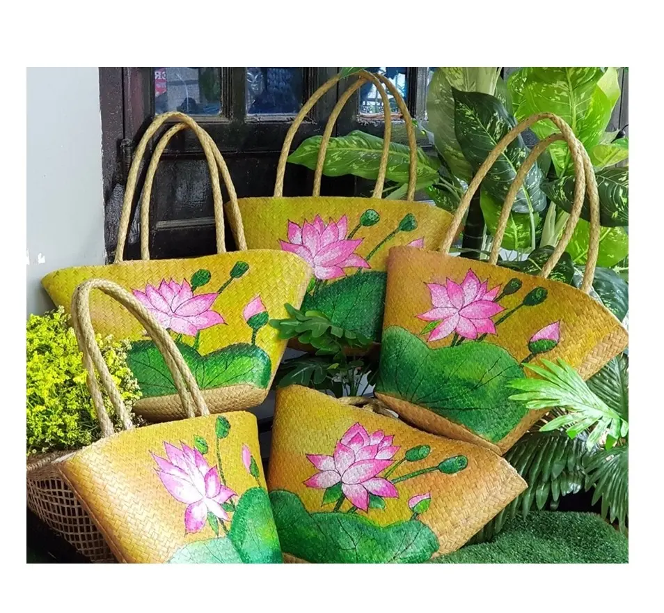 Hand Painted Lotus Straw Handbags ( Ms.Sandy0084587176063 WS)