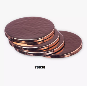<b>Antique</b> Pure Copper <b>Set</b> of 4 Round Coasters Eco-Friendly 300mm Diameter 10mm Thick for Home & Restaurant Use - Product Image 1