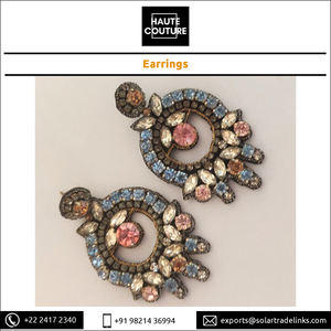 Pendientes de araña para mujer con forma circular hechos con piedras azules y rosas para la noche de bodas y la ropa de fiesta del fabricante superior - Product Image 4