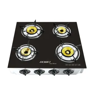 High pressure home kitchenware 4 burner free-standing saving energy glass top gas stove cooker