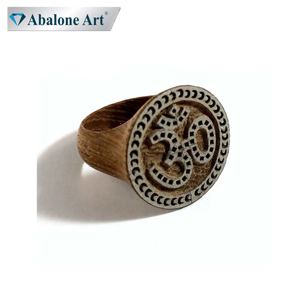 Abalone Art Traditional Men Wearing Real Wood Crafted Om Designed Finger Rings Available At Reasonable Price