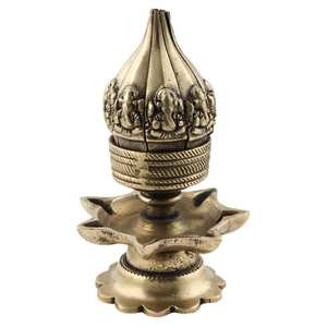 Lámpara de aceite indio en forma de loto de latón dorado antiguo, artículo hecho a mano, decoración del hogar, BOL-356 - Product Image 2