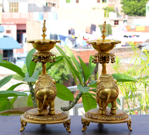 Nirmala Handicrafts Handmade Brass Oval <b>Elephant</b> Diya Set Diya Lamp Stand Animal Diya Pooja Accessories Hindu Religious Fengshui - Product Image 3