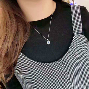 Clásico de joyería de piedras preciosas de zafiro azul y diamante Natural de lujo de las Mujeres 18K collar de oro - Product Image 5
